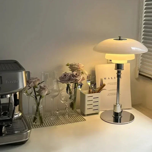 Danish Designer Glass Reading Table Lamp Nordic Modern Living Room Study Home Decor Silver Simple Art High-end Bedside Light LED