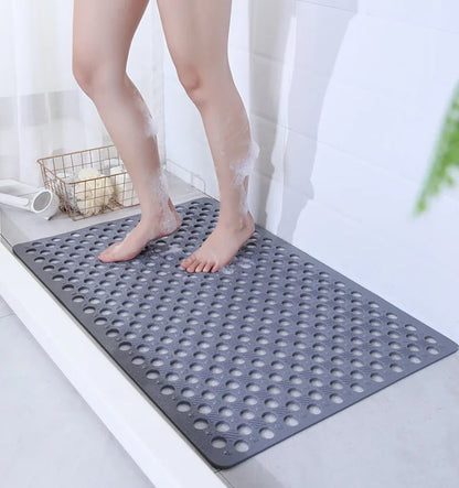 1pc Bathroom Non-Slip Mat With Suction Cup, 17x30inch Bath Rug, Shower Mat Round Hole Design, Bathroom Massage Ring, Quick Drain