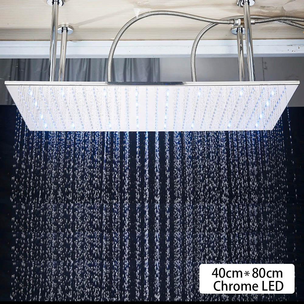 Ceiling  Shower Faucet Big Rainfall LED Shower Head Concealed Shower System Black Embedded Shower