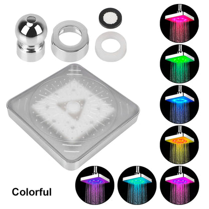 Square Fixed Showerhead Ultra-Quiet Rainfall Top Spray LED Shower Head 3 colors Temperature Sensor 7 Colors Gradual Changing