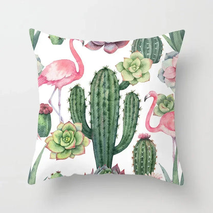 Tropical Cactus Tree Summer Flower Pattern Polyester Pad Home Decoration Car Sofa Throwing Pillow 40829