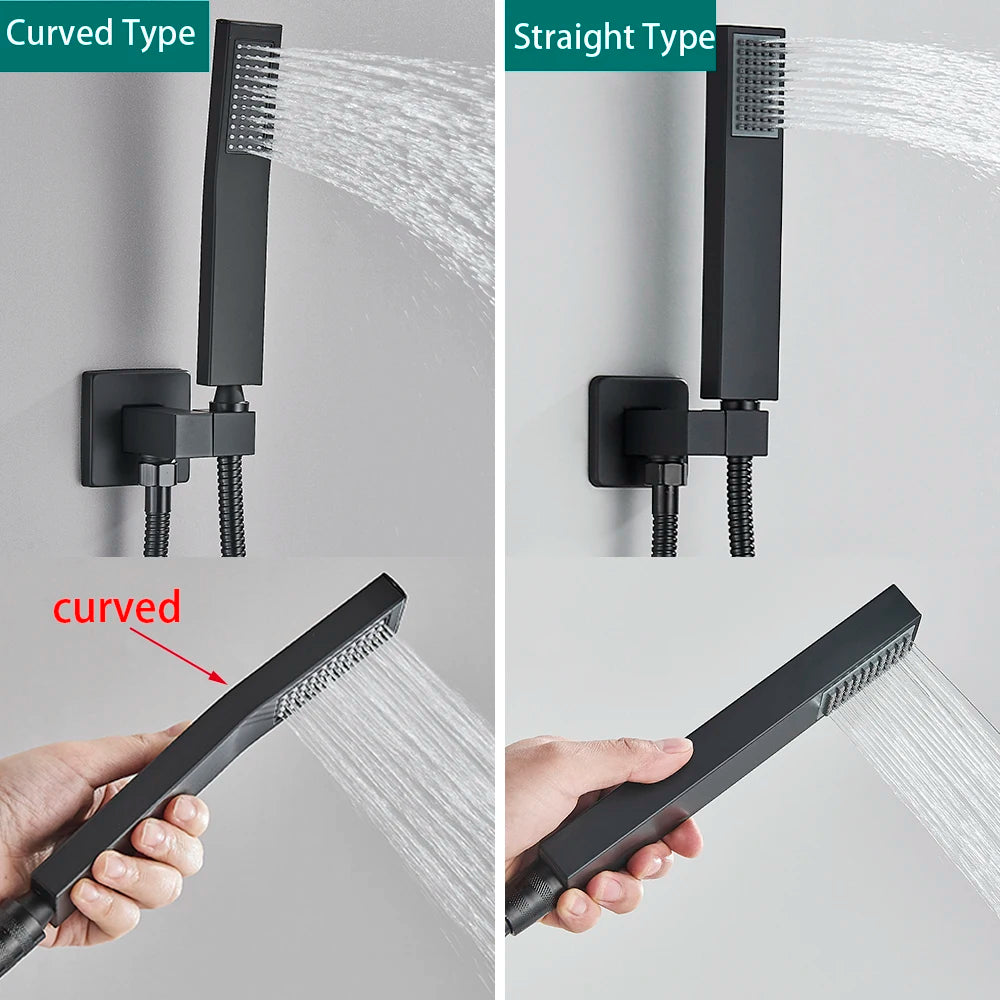 Ceiling  Shower Faucet Big Rainfall LED Shower Head Concealed Shower System Black Embedded Shower