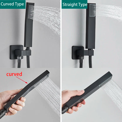 Ceiling  Shower Faucet Big Rainfall LED Shower Head Concealed Shower System Black Embedded Shower