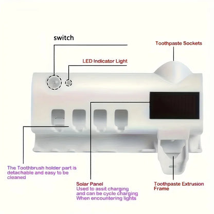 White Smart Toothbrush Holder with Auto Dispenser - USB Charging Wall - Mounted Ideal for Home & Business Bathrooms